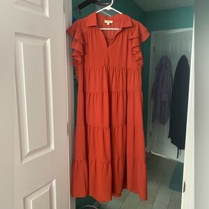 Umgee orange tiered Midi Dress
